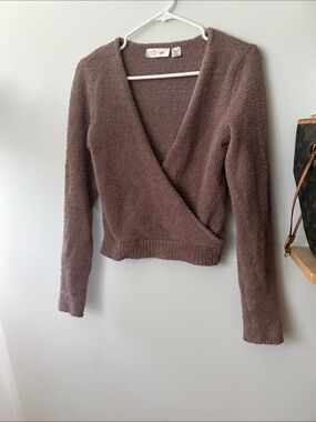 RD Style Soft Wrap V-Neck Sweater - Mauve Brown